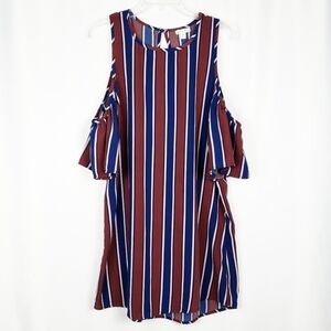 MIAMI vertical stripe cold shoulder dress